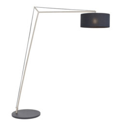 Matt Nickel Large Standing Floor Lamp Light - Black Cotton Shade & Painted Base - thumbnail 1