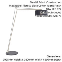 Matt Nickel Large Standing Floor Lamp Light - Black Cotton Shade & Painted Base - thumbnail 2