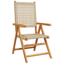 Berkfield 7 Piece Garden Dining Set Beige Poly Rattan And Solid Wood - thumbnail 3