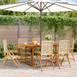Berkfield 7 Piece Garden Dining Set Beige Poly Rattan And Solid Wood - thumbnail 1