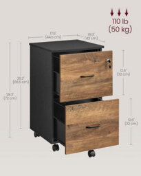 LEDREM 2-Drawer File Cabinet,locking Filing Cabinet,small Rolling File Cabinet,printer Stand,assembly Required,brown And Black - thumbnail 5