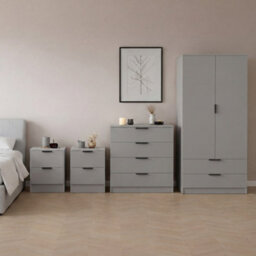 Lassic Vida Designs Trega 4 Piece Bedroom Set (2 Drawer Bedside Chest X2, 4 Drawer Chest, 2 Door 2 Drawer Wardrobe) Grey - thumbnail 1