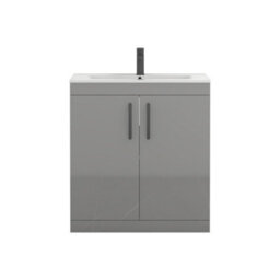 Royal Bathrooms Turin Indigo Grey Gloss 800mm Floor Standing Vanity Unit 2 Door With Minimalist Basin Sink & Matt Black Handles - thumbnail 6