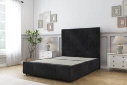 "Sloomy Lisbon Black Naples Divan Bed No Drawers-54"" Floor Standing Headboard 12"" Footboard 6' Super King" - thumbnail 1