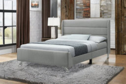 Sareer Furniture Neputne Bed Frame, Bed Frame In A Box, Contemporary Grey Upholstered Bed Frame With Headboard 4Ft6 Double