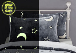 Homes & Linen Moons & Stars Glow In The Dark Grey Kids Boys Girls Grey Reverse Soft Feel Fleece Duvet Cover Quilt Bedding Set With Pillowcases - thumbnail 4