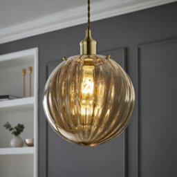 Valuelights Chessy Amber Tinted Ribbed Glass Globe Easy Fit Ceiling Light Shade And Bulb (D)25Cm - thumbnail 2