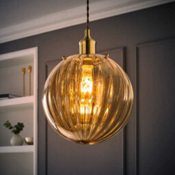 Valuelights Chessy Amber Tinted Ribbed Glass Globe Easy Fit Ceiling Light Shade And Bulb (D)25Cm - thumbnail 3