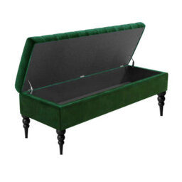 150Cm Sierra Striped Ottoman Storage Bench With Black Turned Wooden Legs - Forest Green Plush Velvet Upholstered Shoes Bench - thumbnail 2