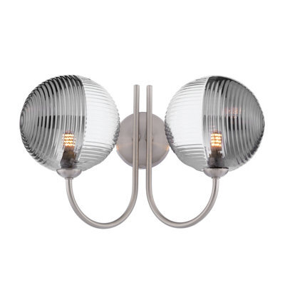 The Lighting Studio Jared 2 Light Wall Light Satin Nickel With Smoked/clear Ribbed Glass - image 1
