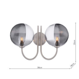 The Lighting Studio Jared 2 Light Wall Light Satin Nickel With Smoked/clear Ribbed Glass - thumbnail 2