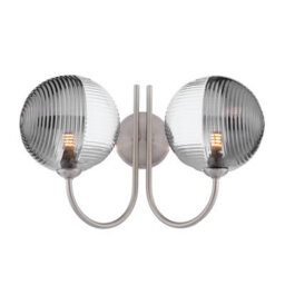 The Lighting Studio Jared 2 Light Wall Light Satin Nickel With Smoked/clear Ribbed Glass - thumbnail 1