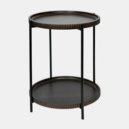 Ohs Ribbed Two-Layer Tray Side Table Engineered Wood End Tables - Dark Wood - thumbnail 3