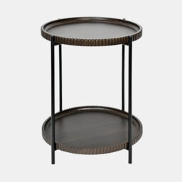 Ohs Ribbed Two-Layer Tray Side Table Engineered Wood End Tables - Dark Wood - thumbnail 2