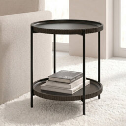 Ohs Ribbed Two-Layer Tray Side Table Engineered Wood End Tables - Dark Wood - thumbnail 1