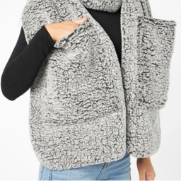 OHS Teddy Fleece Scarf Long Thermal Soft Pockets Hand Neck Warmer Marl, Charcoal - thumbnail 4
