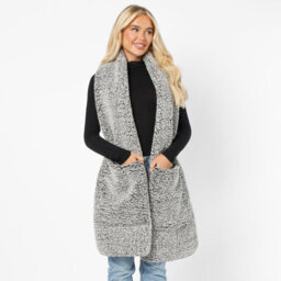 OHS Teddy Fleece Scarf Long Thermal Soft Pockets Hand Neck Warmer Marl, Charcoal