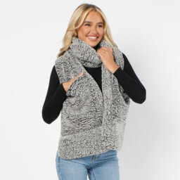 OHS Teddy Fleece Scarf Long Thermal Soft Pockets Hand Neck Warmer Marl, Charcoal - thumbnail 3