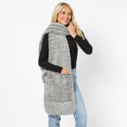 OHS Teddy Fleece Scarf Long Thermal Soft Pockets Hand Neck Warmer Marl, Charcoal - thumbnail 2