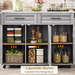 Matteo Grey & White Mdf Kitchen Island With Foldable Top, Wheels & Storage - thumbnail 6