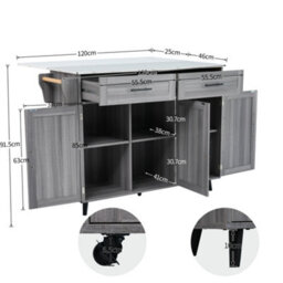 Matteo Grey & White Mdf Kitchen Island With Foldable Top, Wheels & Storage - thumbnail 3