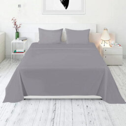 Ameha Flat Sheet 100% Egyptian Cotton Bedsheet Breathable Non Iron Fade Resistant Hotel Quality Grey Double Size 225X275 Cm - thumbnail 2