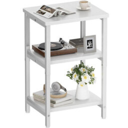 White Side Table, Bedside Table, End Table, Sofa Table, Height Adjustable - thumbnail 1