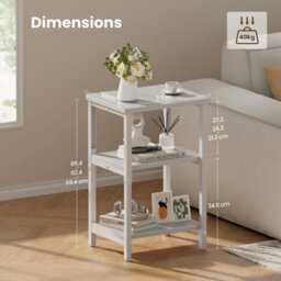 White Side Table, Bedside Table, End Table, Sofa Table, Height Adjustable - thumbnail 3