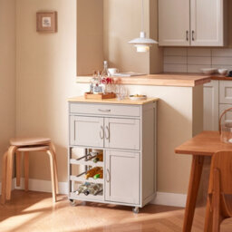 Sobuy Fkw45-Ka, Sobuy Kitchen Trolley Storage Trolley Kitchen Storage Cabinet With Rubber Wood Worktop,w67Xd37.5Xh86.5 - thumbnail 2