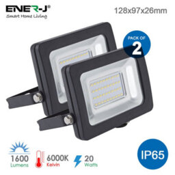 Ener-J Led Floodlight Non Pir Slim Line Black Body With 2 Years Warranty (20 Watts, 6000K) Pack Of 2 - thumbnail 1