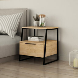 Decortie Pal Modern Bedside Table With Drawer Oak 45Cm Width Bedroom Furniture - thumbnail 1