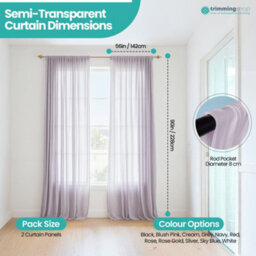 "Neel Blue Voile Curtains Slot Top, 2 Curtains, Silver - 56"" Width X 90"" Drop" - thumbnail 2