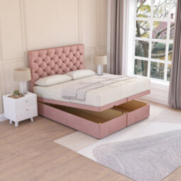 Sloomy Mayfair End Lift Ottoman Bed 6Ft With Sprung Memory Mattress - Pink Plush & Headboard- Super King - thumbnail 2