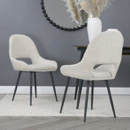 Pebble Upholstered Dining Chairs In Premium Textured Linen Set Of 2 Beige