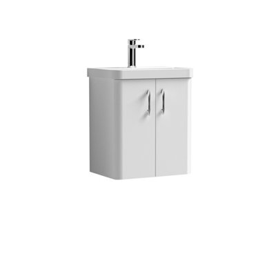 Balterley Curve Wall Hung 2 Door Vanity Basin Unit - 500mm - Gloss White With Chrome D Shape Handles (Tap Not Included) - image 1