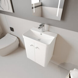 Balterley Curve Wall Hung 2 Door Vanity Basin Unit - 500mm - Gloss White With Chrome D Shape Handles (Tap Not Included) - thumbnail 4