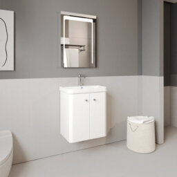 Balterley Curve Wall Hung 2 Door Vanity Basin Unit - 500mm - Gloss White With Chrome D Shape Handles (Tap Not Included) - thumbnail 3