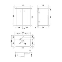 Balterley Curve Wall Hung 2 Door Vanity Basin Unit - 500mm - Gloss White With Chrome D Shape Handles (Tap Not Included) - thumbnail 2