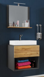 Vcm Bathroom Furniture Washbasin Lendas Anthracite / Honey Oak H. 107 X W. 60 X D. 52 Cm - thumbnail 2