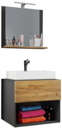 Vcm Bathroom Furniture Washbasin Lendas Anthracite / Honey Oak H. 107 X W. 60 X D. 52 Cm