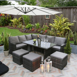 Pelias Corner Sofa Set(Grey/grey), Rattan Garden Furniture Set - 9 Seater Outdoor Dining Set - thumbnail 1