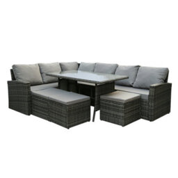 Pelias Corner Sofa Set(Grey/grey), Rattan Garden Furniture Set - 9 Seater Outdoor Dining Set - thumbnail 2