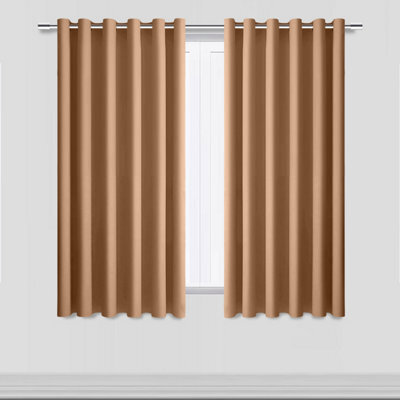 Aspire Homeware Plain Room Darkening Blackout Eyelet Curtain Pair Beige (W)117Cm X (D)137Cm With Tie Back Pair - image 1