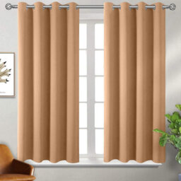 Aspire Homeware Plain Room Darkening Blackout Eyelet Curtain Pair Beige (W)117Cm X (D)137Cm With Tie Back Pair - thumbnail 2