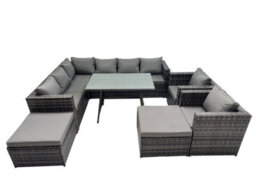 Fimous 10-Seater Outdoor Pe Rattan Sofa Set With Dining Table Patio Garden Furniture Sets With 2 Chair 2 Big Stools - thumbnail 2