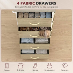 Chest Of Drawers With 4 Fabric Drawers Dresser For Bedroom Natural Wood Finish - thumbnail 3