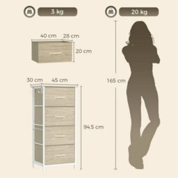 Chest Of Drawers With 4 Fabric Drawers Dresser For Bedroom Natural Wood Finish - thumbnail 2