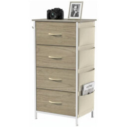 Chest Of Drawers With 4 Fabric Drawers Dresser For Bedroom Natural Wood Finish - thumbnail 1