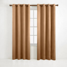 Aspire Homeware Plain Room Darkening Blackout Eyelet Curtain Pair Beige (W) 168Cm X (D)228Cm With Tie Back Pair - thumbnail 1