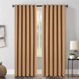 Aspire Homeware Plain Room Darkening Blackout Eyelet Curtain Pair Beige (W) 168Cm X (D)228Cm With Tie Back Pair - thumbnail 2
